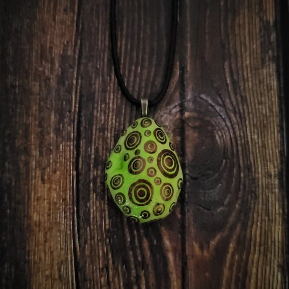Hand Painted Dot Art Pendant, Lime Green and Copper - Picture 6 of 6